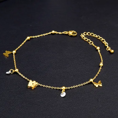 Fashion Frosted butterfly Zircon Anklets Titanium Steel Non-fading Gold Plated Anklets