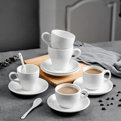 Modern Custom White Ceramic Coffee Mug Cappuccino Cup With Saucer Porcelain Tea Cup for Hotel Restaurant