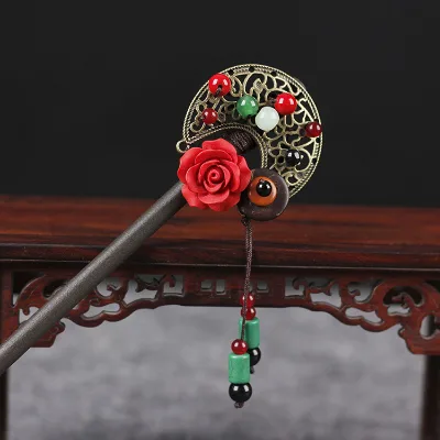 Chinese Handmade Hair Accessories Wooden Hairpin Classic Flower Hair Chopsticks for Long Hair Stick Pin for Woman