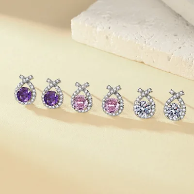 French-style light luxury, versatile and high-end, full zirconium geometric three-color set of ear studs, fashionable and
