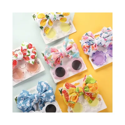 Hot Selling 2pcs Flower Hair Clips Cute Hair Bands for Baby Girl Round Kids Sunglasses Set