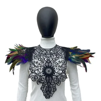 Lace Embroidered Feather Shawl Christmas Scarf and Halloween Stage Show Costume Accessory