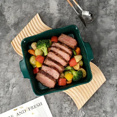 Square Ceramic Non-Stick Eco-Friendly Baking Tray for Home Kitchen Use