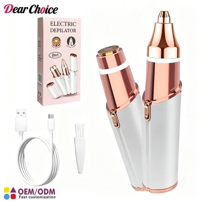 2-in-1 Electric Hair Remover Lady Shaver Eyebrow Trimmer USB Type-C Charging Wet and Dry Floating Head Portable