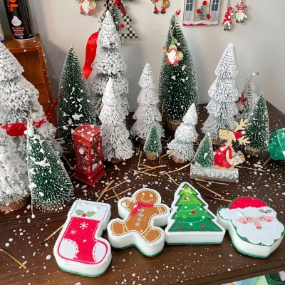 4pcs Mix Set Christmas Sponge,wipe Washing Dishes Pans Cleaning Brush Multipurpose Cleaning Sponge Non-scratch Scrubber Gift