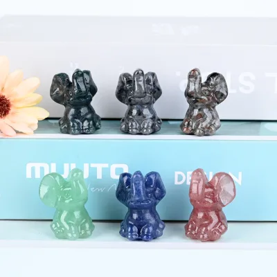 Wholesale Healing Stones Hand Carved Gemstone Animal Crystal Elephant Carving Figurines for Decor