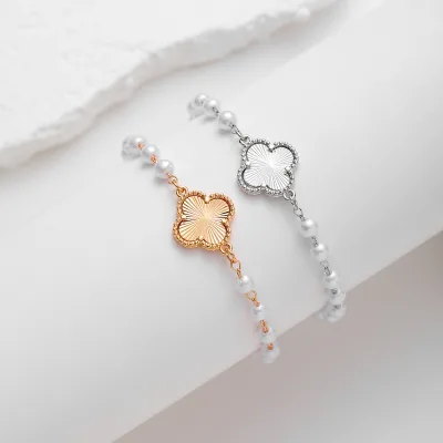 Four Leaf Clover Bracelet High Quality Recessed Frame Golden Four Leaf Clover White Pearl Bracelet Popular Jewelry