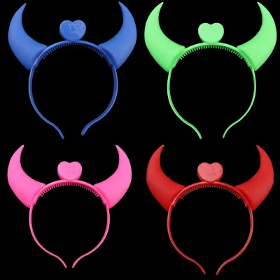 Customized Logo LED Headband New Arrival Hot Selling Halloween Hairband Devil Horn Crystal Flashing New Year Christmas Favors
