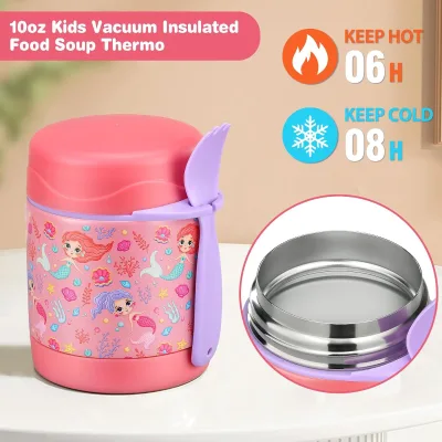 Kids Food Jar Thermos in 18/8 Stainless Steel with Leakproof Lid and Foldable Spoon for Soup, Pasta and Lunch, OEM Available