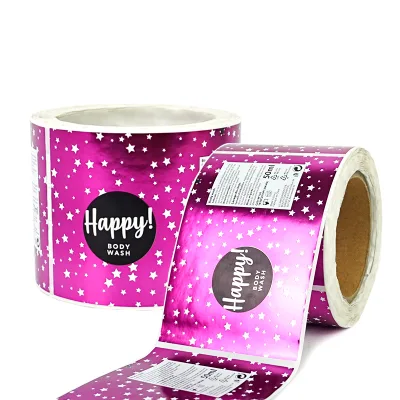 Manufacturers Custom Pink Holographic Wash Label Roll Waterproof PVC Metallic Finish Sticker