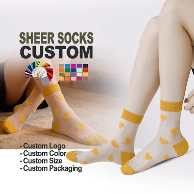 Women Heart Shape Transparent Socks OEM Meias De Seda De Nailon Para Mulheres Crystal Sheer Socks