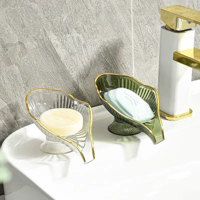 Wholesale Home Use Light-Luxury Leaf-Shaped PET Material Soap Dish Water-Drainage Punch-Free Floor-Standing Bathroom Soap Holder