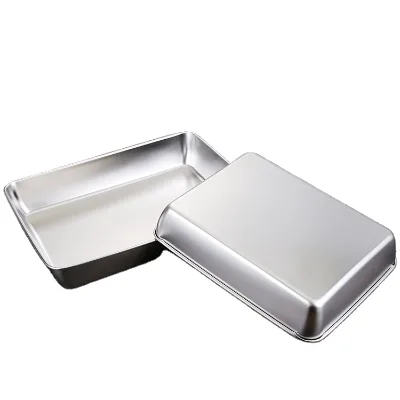SS201 Rectangular Stainless Steel Tiramisu Tray Cake Bread Baking Pan Deep Serving Tray for Hotel Restaurant Party Towel Plate