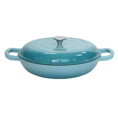 Enameled Cast Iron French Pan Non-Stick Skillet with Sloped Sides for Sautéing and Baking Induction Safe Cookware