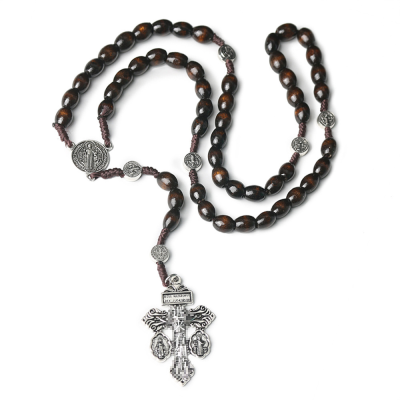 Wholesale Cross Prayer Bead Catholica Church Necklace 8 * 10 mm Wooden Bead Souvenir Church Accessories
