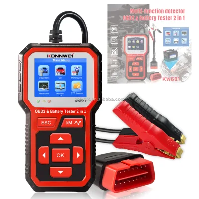 KW681 Battery Tester & Car Obd II Diagnostic Tool 2in 1 with 2.4inch Color Screen for ALL 1996 and Newer Vehicles (OBDII & CAN)