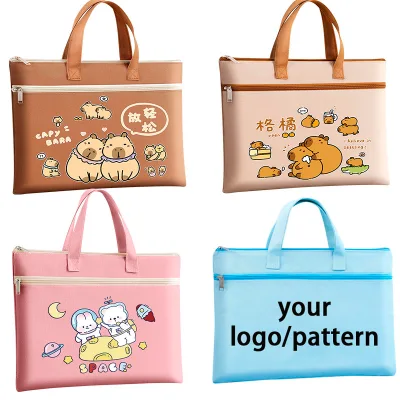 A4 Cute 12 Zodiac Pattern Student Storage Zipper File Bag Double Thickened Oxford Custom Logo Printing Portable Document Storage
