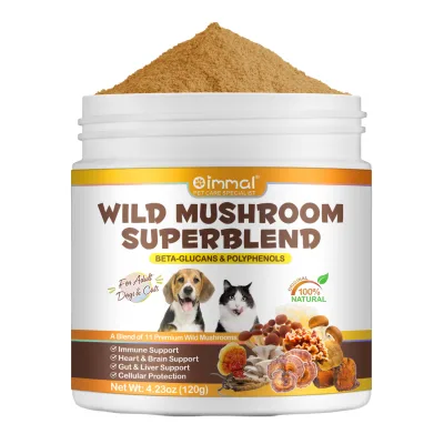 Oimmal Vegan Pet Mushroom Blend Supplements Premium Turkey Tail Mushroom Powder for Dogs Cats Immune Metabolism Support