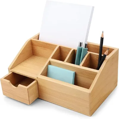 Homex-BSCI Factory|Multifunctional Bamboo Storage Organizer Remote Control Storage Box Natural Bamboo File Holder Pen Holder