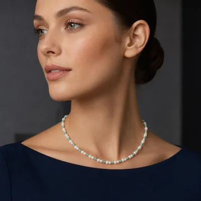 2026 Trendy 18K PVD Gold Plated Stainless Steel Pearl Blue Bead Necklace Summer Colorful Jewelry Wholesale for Women