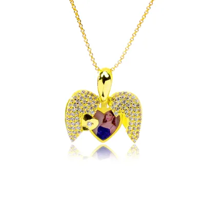 Personalized Custom Photo Necklace Fashion Angel Wing Heart Picture Necklace Collares 2023 Stainless Steel Jewelry