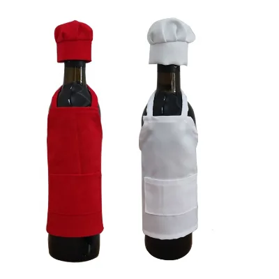 Factory Provide Eco-Friendly Cotton Bib Sleeveless Mini Apron Sets with Custom Print Wine Bottle Aprons