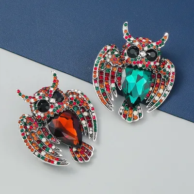 1pcs Alloy Animal Owl Rhinestones Brooch Vintage Enamel Pins Brooches for Women Men Clothes Jewelry