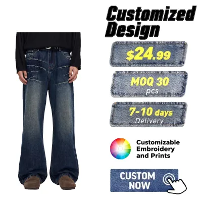Lightning Burst Stretch Wide Fit High Street Washed Denim Pants