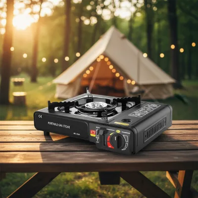 Multi-Cooker Cast Iron Gas Cooktop with Electronic Ignition Portable for Outdoor Household Use Flameout Protection Energy-Saving