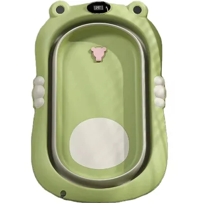 Cute Frog Design Plastic Portable Folding Baby Bathtub with TPE Soft Glue