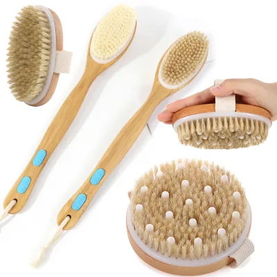 Wooden Bath Shower Brush Long Handle Soft Bristle Back Cleaning Scrubber Bath Brush for Wet Dry Body Brush Gift Set