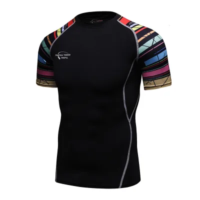 Custom Logo Men Fitness Apparel Cross Fit Short Sleeve T Shirts Thermal MMA Rash Guard