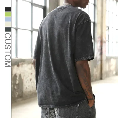 High Quality Blank Apparel Stock Tshirt Overruns Clothes Supplier T-shirt Surplus Stock Black Wash Vintage t Shirt