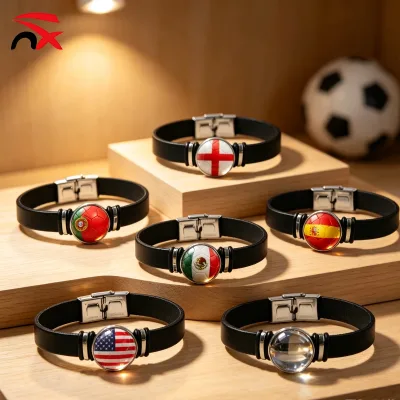 Leather Braided Bracelet with Country Flag Pendant Adjustable Unisex Wristband Men Women Nation Flag Charm Bracelet Daily Wear