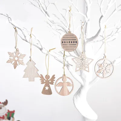 Wooden Christmas Decorations Laser Engraving Cutouts Hollow-out Hanging Ornaments Wood Star Deer Snowflakes Angle for Xmas Tree