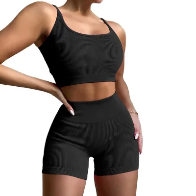 New Style 100% Cotton Tank Top and Shorts Set Sleeveless Solid Color Crop Top Tank Top
