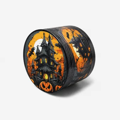 Custom 360 Full Wrap Halloween Jack-o-lantern Bat Full Moon 4 Layers Magnetic Portable Metal Herb Grinder