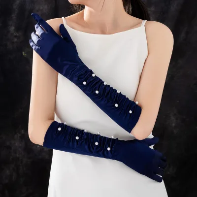 JS Women's Formal Evening Party Gloves Solid Color Spandex/Polyester Satin Long Finger Mittens for Bridal Attire