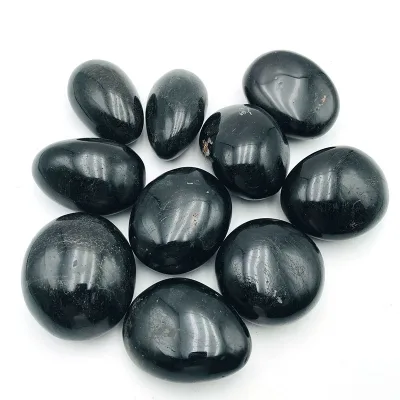 Wholesale Price Hand Carved Natural Black Tourmaline Rocks Palms Tumbled Stone