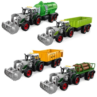 4styles Trailer Agricultural Vehicle Friction Tractor Agriculture Toy with Front Loader, Light and Sound
