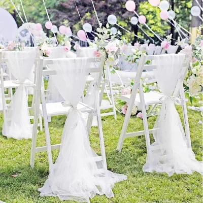 Disposable Wedding Chair Sashes Tulle Fabric Curtain Aisle Ceiling Backdrop Drapes Bow Tie Birthday Party Back Cover 100%