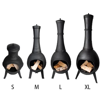 Esschert Design Black Powder Cast Iron Coated Outdoor Chimenea BSCI Iron Sheet Warming Support Outdoor or Indoor Heating 32.5 Kg
