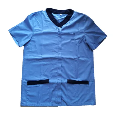 Cheaper Hidden Buttons Stand up Collar Cotton Polyester Cleaner Housekeeping Staff Short Sleeve Shirts