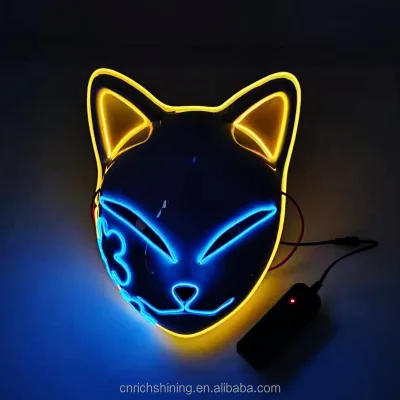 RICHSHINING 2024 Popular Silk Glowing Face Mask with LED EL Wire Luminous Light for Halloween Carnival Party with Flash Feature