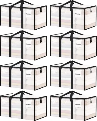 6-Piece Fabric Garment Storage Box Cover Multifunctional Foldable Zipper Blanket Storage Bag Transparent Window Reinforced