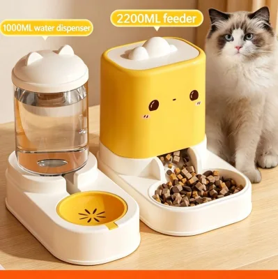 Automatic Pet Feeder and Water Dispenser Gravity Dry Food Bowl for Cats and Small Dogs Portable Durable Plastic