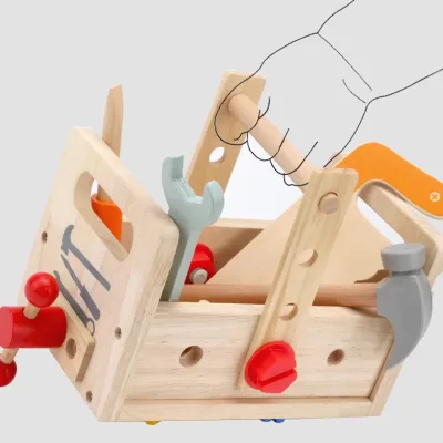 Hot Sell Wooden Children's DIY Screw Assembled Toy Toddler Build Workbench Building Block Brick Tool Set Engineer Role-Play Toy