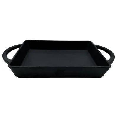 Pre-seasoned Cast Iron square Grill Pan with Loop Handles for Baking and Searing Grill Pan Griddle