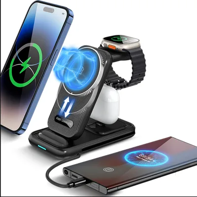 5 3 in 1 Wireless Charger Magnetic Foldable Charging Station Portable Quick Charging Custom Wireless Mobile Charger for Iphone15