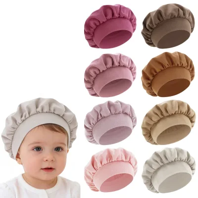 For Spring Autumn Children's Striped 100% Cotton Breathable Sleep & Bath Cap Wide-brim Pullover Hair Protection